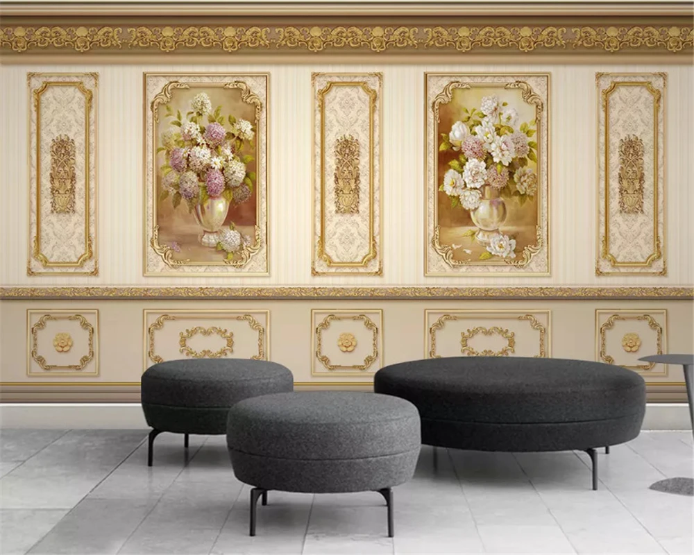 beibehang Custom size 3d wallpaper European luxury garden flower gold home decoration wainscoting background classic wall paper