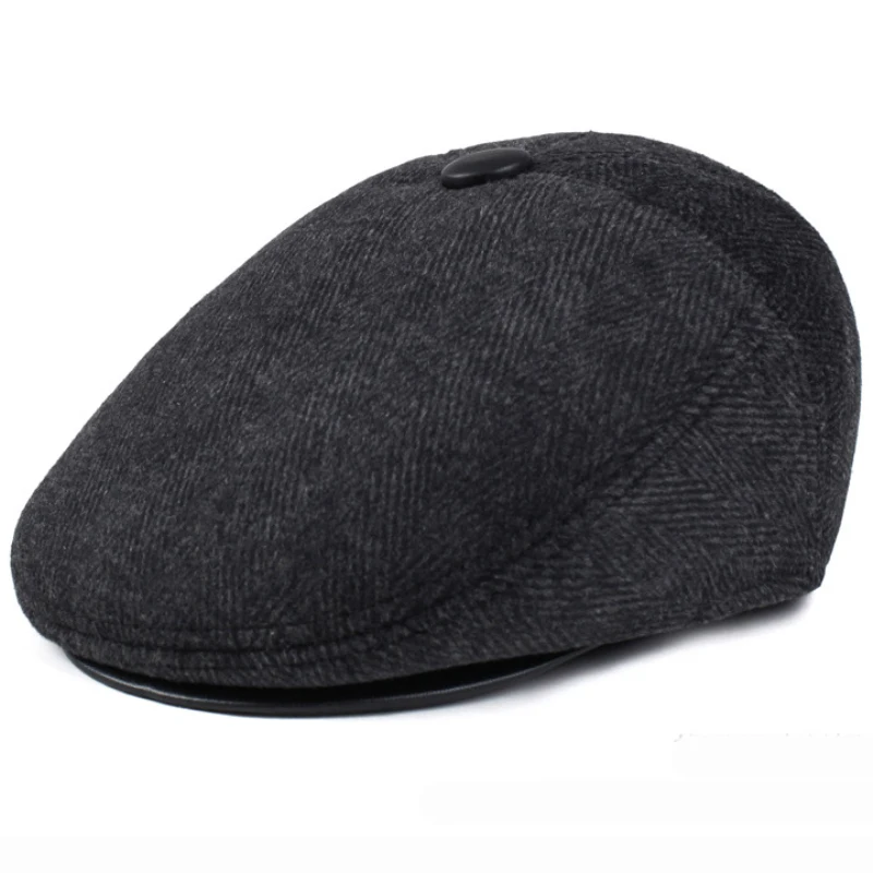 HT1852 Men Cap Hat Classic Autumn Winter Hat Vintage Flat Beret Cap Warm   Cap Casual Earflap Dad Hat Berets for Men