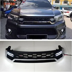 OWN DESGIN MODIFIED LED MASK Racing grill grille ABS CHORMED LED front grill trim fit for HILUX REVO 2015-2017 PICKUP CAR