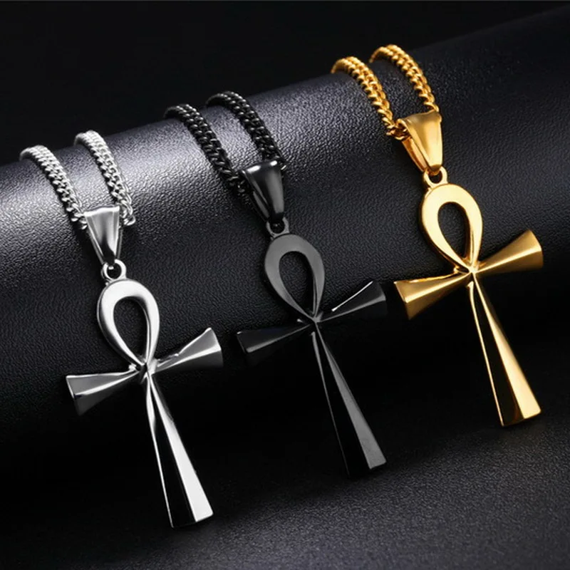 Vintage Stainless Steel Ankh Neckalces For Men Women Egyptian Necklaces Male Jewelry