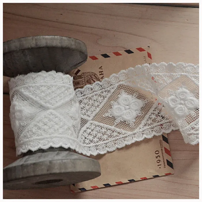 2inch White Rose Flower Lace Network DIY Wedding Lace Trims Clothing Material 4yards/lot Z742