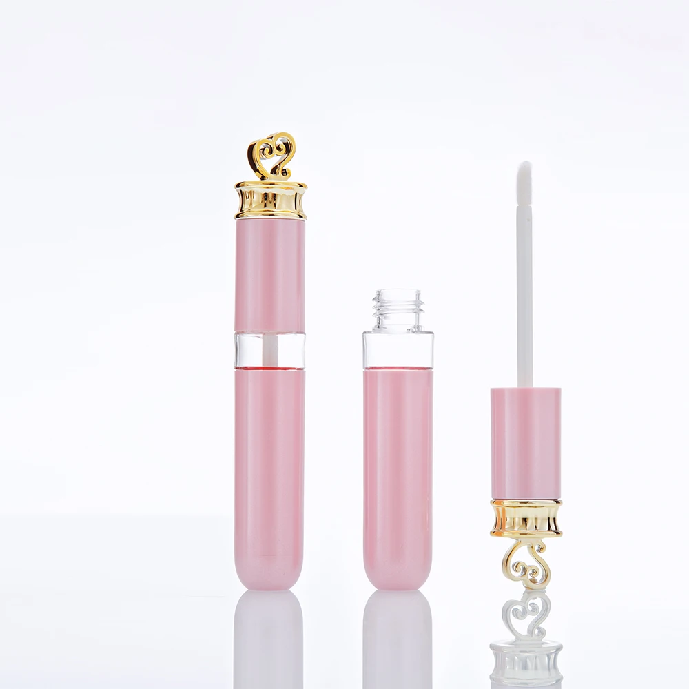 

7ml Pink Lip Gloss Tube with Heart Shape Cap, Slim Lipstick Tube