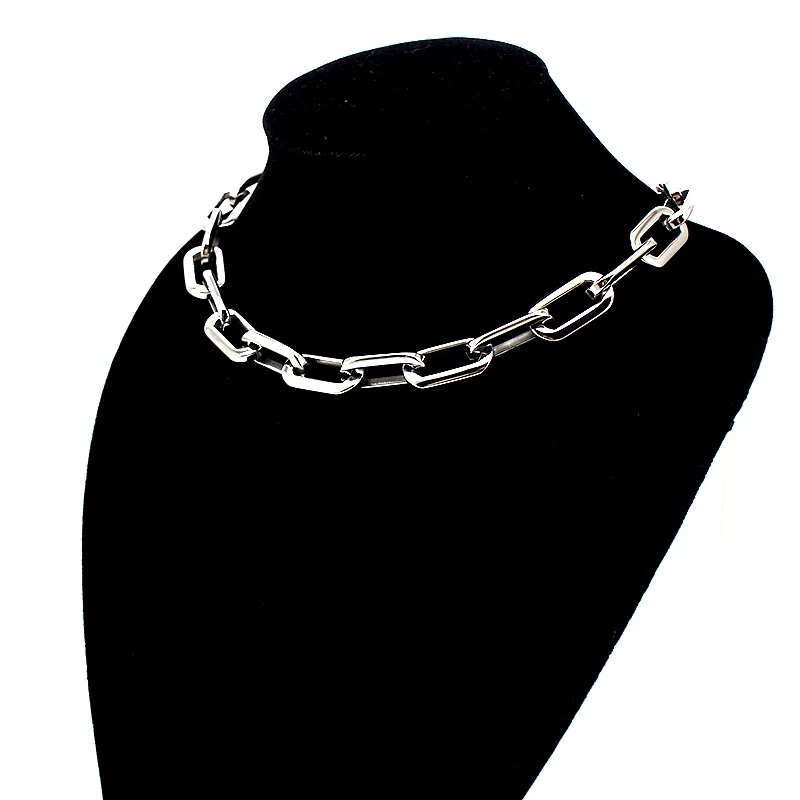 Fashion Chunky Link Chain Necklace Stainless Steel Flat O Design Silver Color Unisex Jewelry Accessory