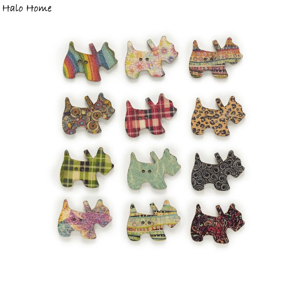 30pcs Cute Dog Series Cartoon Wood Buttons for Sewing Scrapbooking Clothing Headwear Handmade Crafts Home Decor Accessories DIY