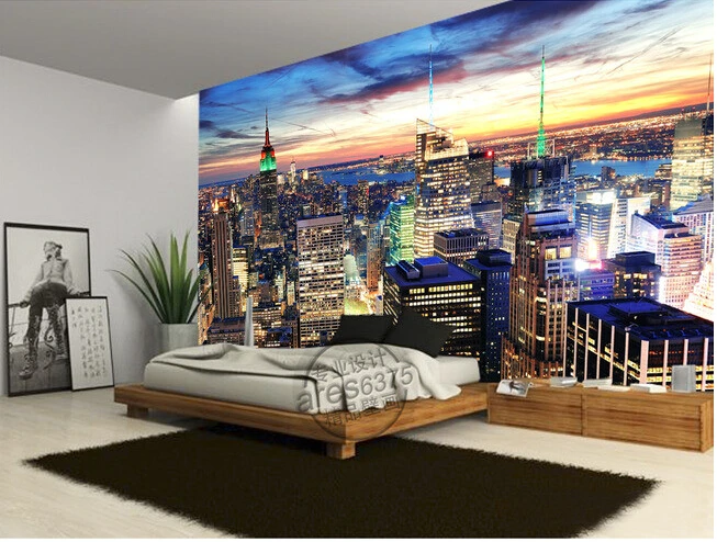 The latest 3D murals,Shock 3D modern city night three-dimensional mural, living room TV sofa bedroom background wall paper