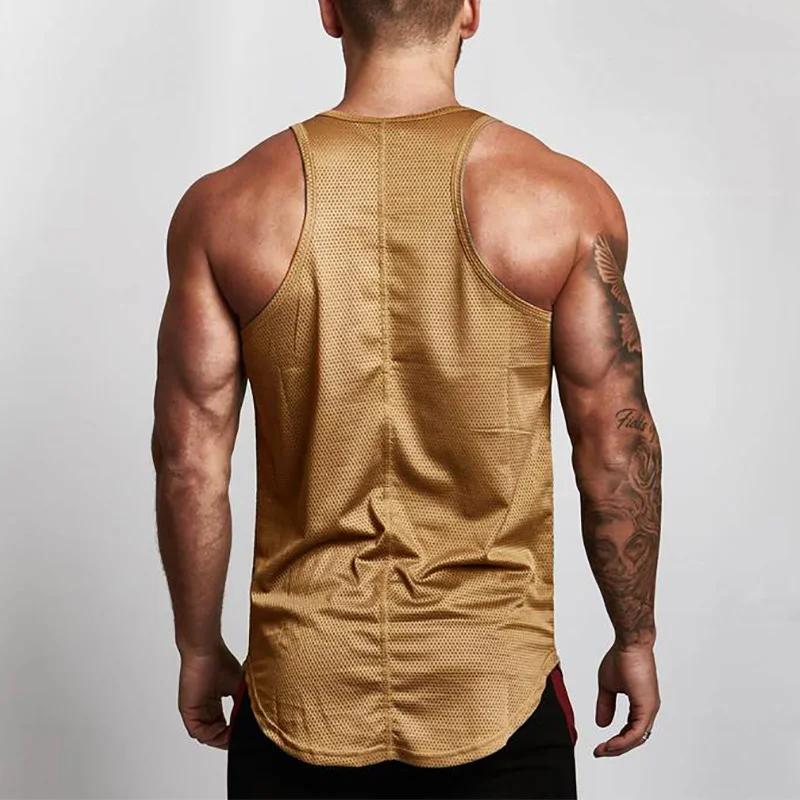 Camiseta de tirantes de Fitness para hombre, ropa de culturismo para gimnasio, Chaleco Ajustado de malla, Tops musculosos, verano, 2023