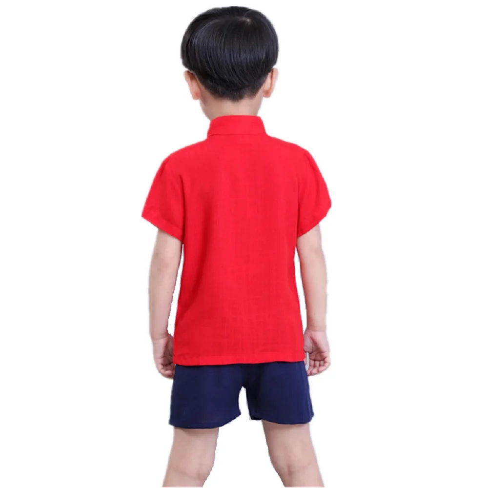 Kungfu Baby Boy Clothes Suits Chinese Traditional Costumes Children Tee Shirt Short Pant Tang Suit Linen Breathable Jersey Tops