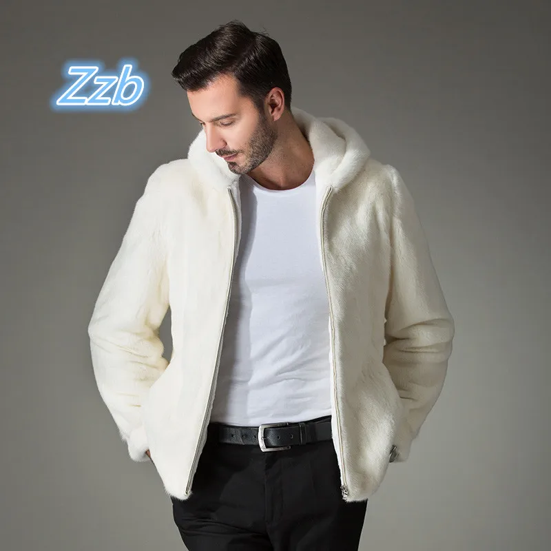 

2018 Winter men's White fur coat clothing Simulated marten overcoat Men with a hood jacket men's clothing mink fur Outwear