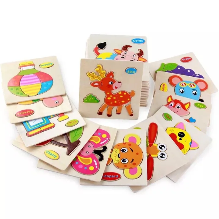 3D Wooden Puzzle Jigsaw Toys For Children Wood 3d Cartoon Animal Puzzles Intelligence Kids Early Educational Toys for children