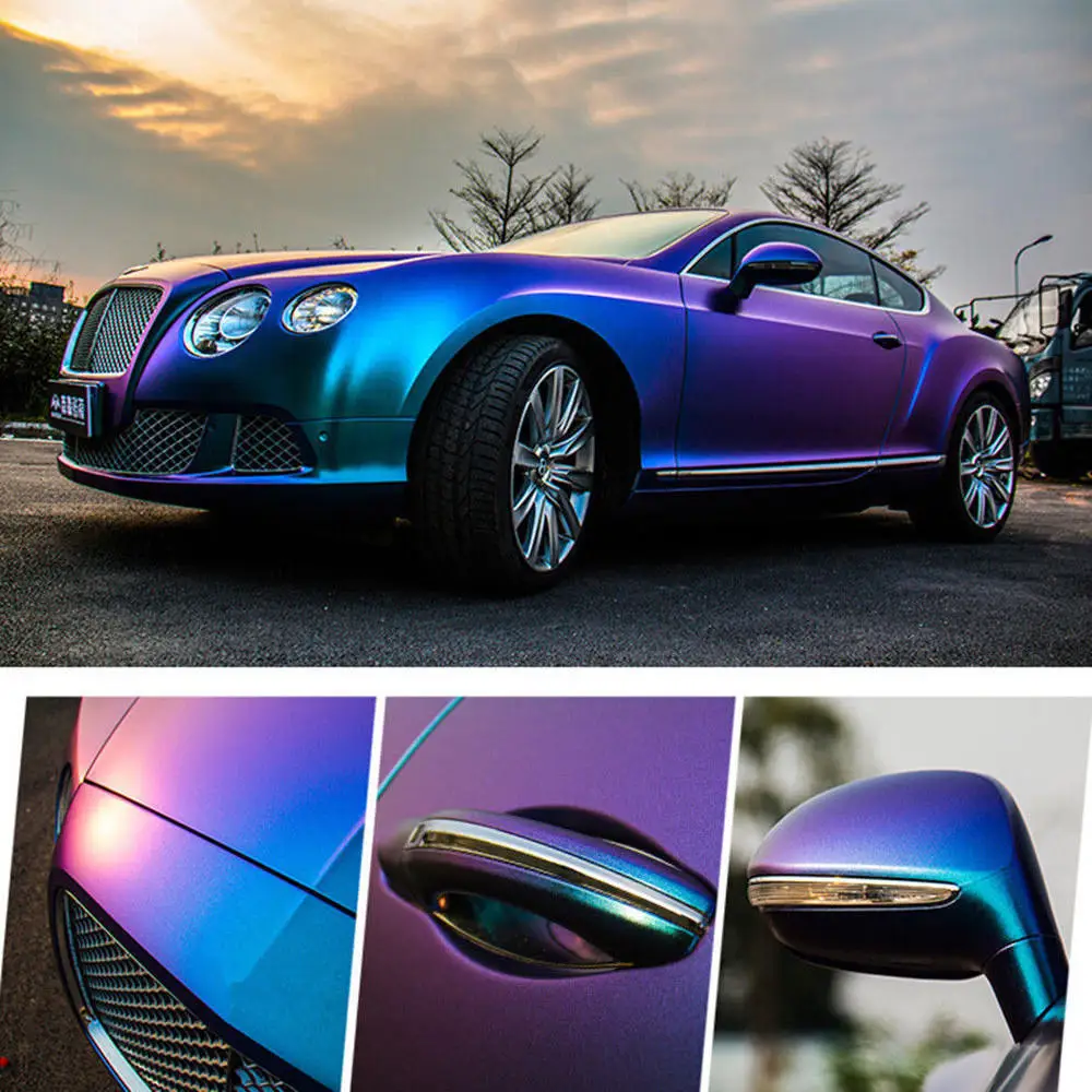 1.52*18M Glossy DIY Car Body Film Chameleon Pearl Glitter Vinyl Sticker Purple Blue Chameleon Automobiles Car Wrap Vinyl Film