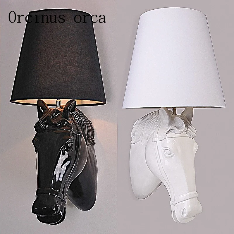 European style simple LED horse head wall lamp corridor bedroom bedside Mediterranean wall lamp free shipping