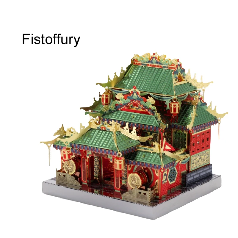 

MU 3D Metal Puzzle Chinatown building fistoffury model DIY 3D Laser Cut Assemble Jigsaw Toys with LED light GIFT For children