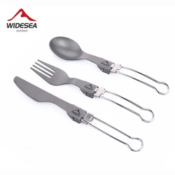 Wideea-Juego de cuchillos y cuchara de titanio, vajilla ultraligera para acampar, al aire libre equipo de cocina, utensilios de cocina, senderismo y Trekking