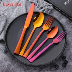 5-40PCS Stainless Steel Flatware Set Square Edge Service for Knife Fork Spoon Salad Fork Dessert Spoon Dinnerware Tableware