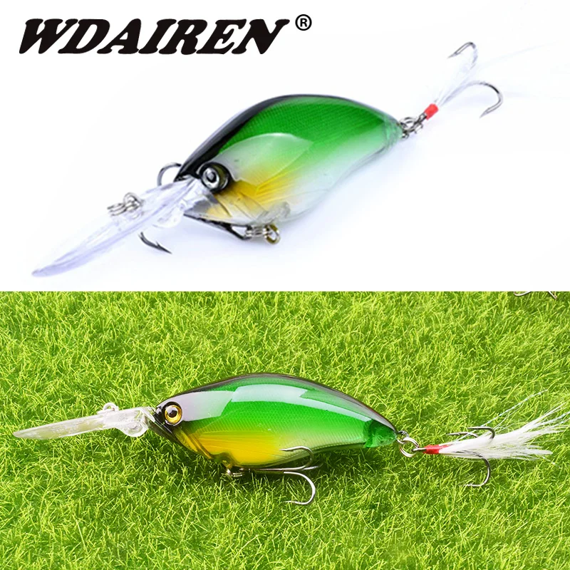 1Pcs Long Tongue Crank Fishing Lure 11cm 16.5g Deep Diving Minnow Hard Bait With Feather Hooks Crankbait Pesca Fishing Tackle