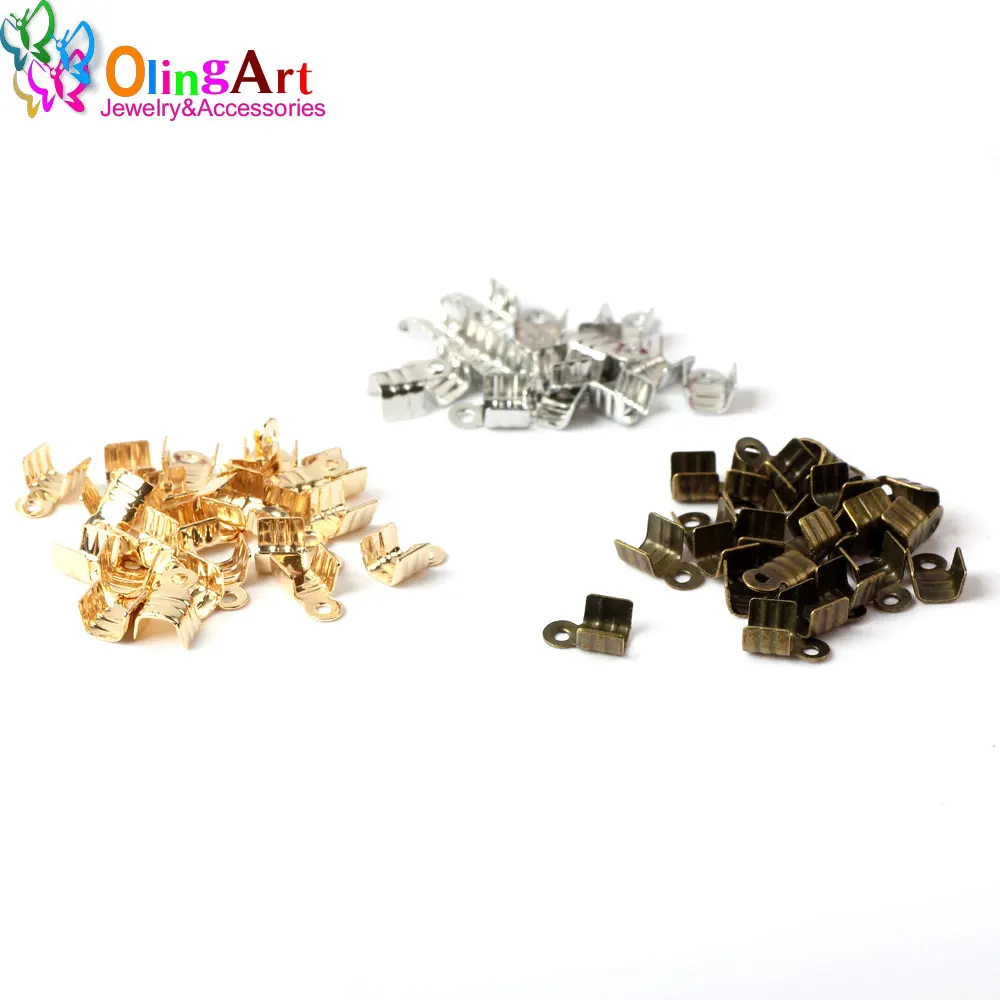 OlingArt 60pcs/lot Silver plated Metal Cord End Crimps Bead Caps Crimp Fastener Clasps DIY Jewelry making Necklace Accessories