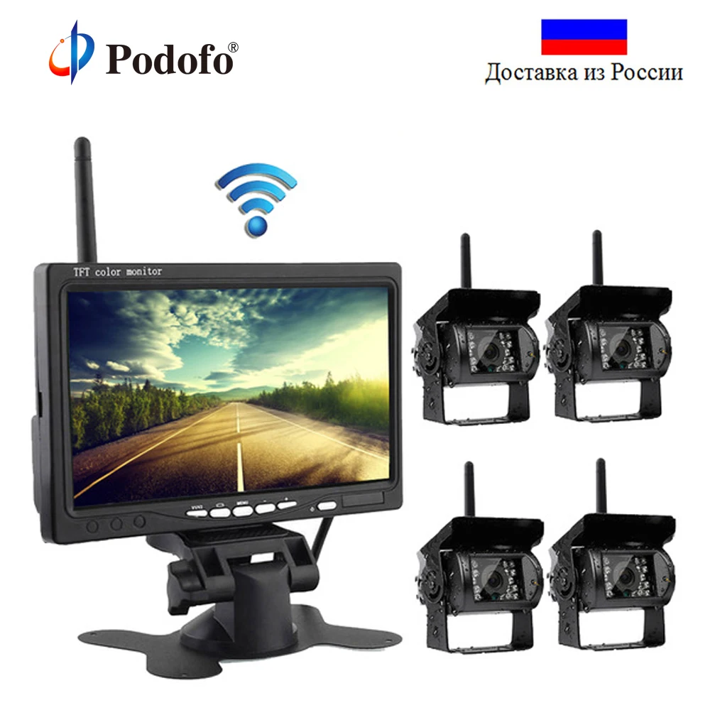 

Podofo Wireless 4 Backup Cameras IR Night Vision Waterproof with 7" Rear View Monitor for RV Truck Bus Parking Assistance System