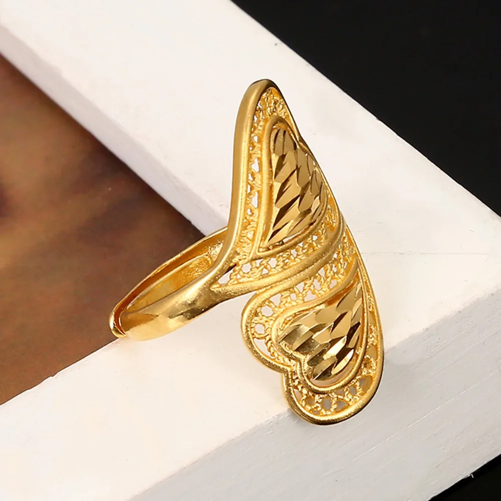 Health Brass Material Adjustable Size Wedding Gold Color Ring for Women Ethiopian Somali Kuwait Fashion Rings