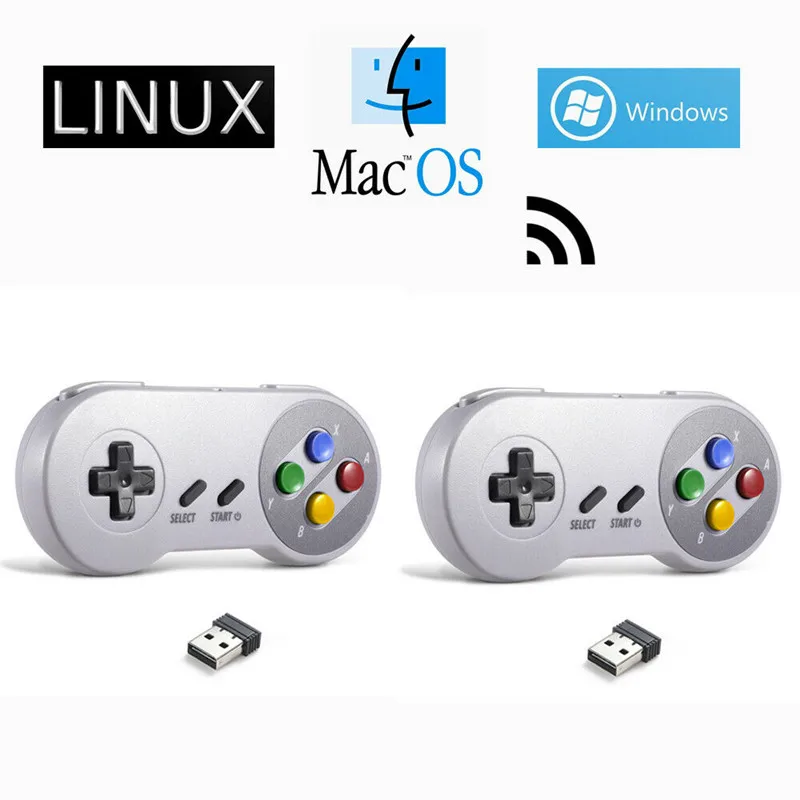 2 Pack Wireless USB Controller Gaming Joystick for SNES Game pad for Windows PC MAC Computer Raspberry Pi Sega Genesis emulator