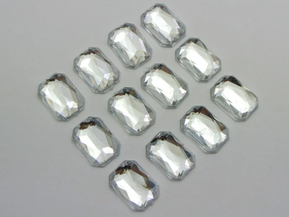 100 Acrilico trasparente Flatback Smussato Rettangolo Gemme di Strass 10X14mm Nessun Foro