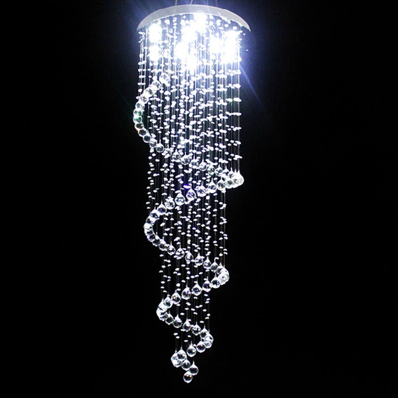 Spiral Design Modern Crystal Chandelier Built-in Mounting Luminary Long Ladder Luxury LED Crystal Chandeliers