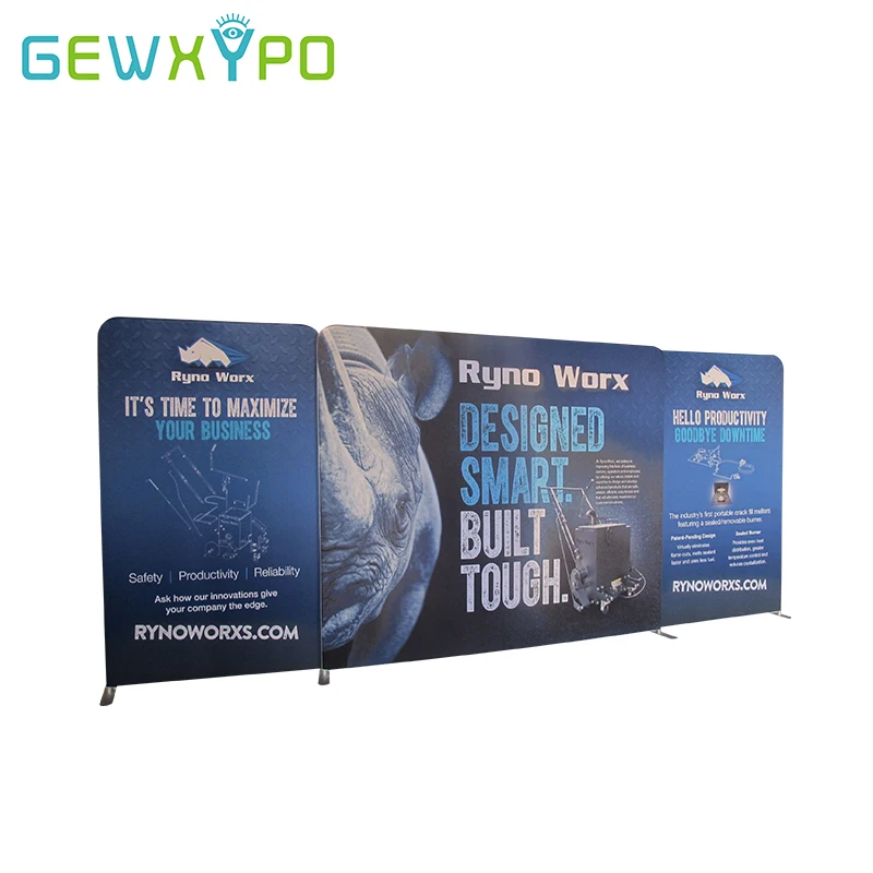 Exhibition Booth 20ft Wide 7.5ft High Tension Fabric Advertising Backwall Display With Printed Banner And Two Oval Counters