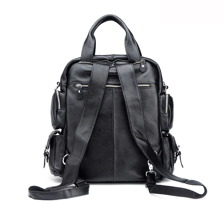 Fashion Cowhide Genuine Leather Backpack Men Leather Hiking Backpack School bag Male Bagpack Large Rucksack Big knapsack Black