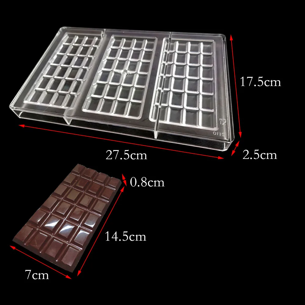 3 Holes Candy Bar Polycarbonate Chocolate Bar Mold 150*74*8Mm Baking Candy Chocolate Moluds Cake Deoration Bconfectionery Tools