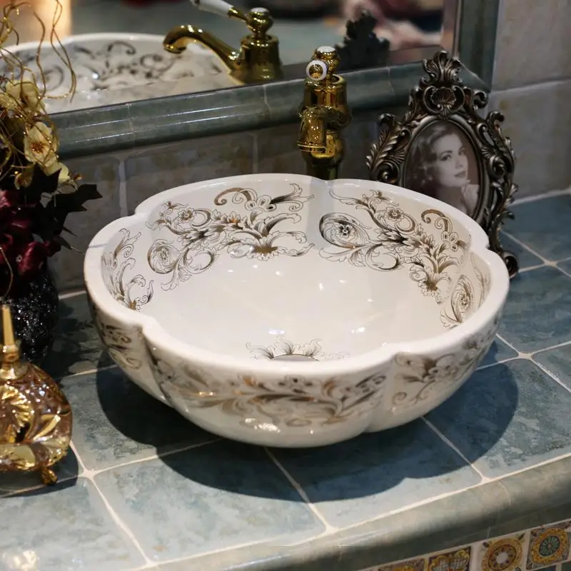 

Europe Vintage Style Ceramic Sinks Counter Top Wash Basin Bathroom Sink ceramic bowl wash basin