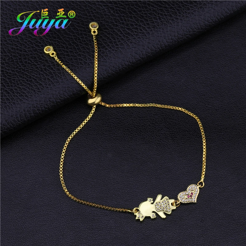 Juya 18K Gold Plated Copper Adjustable Slider Chains Cubic Zirconia Boy Girl Mama Bracelets For Women Girl Gift Jewelry Supplies