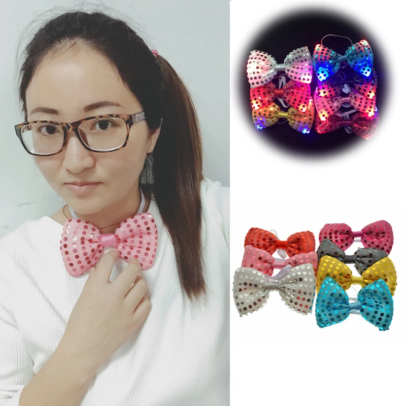 

Fashion 50pcs Female Male Sequins Led Neck Tie Glow Bow Blinking Ties Birthday Party Supplies Wedding Favors Dancing Stage Event