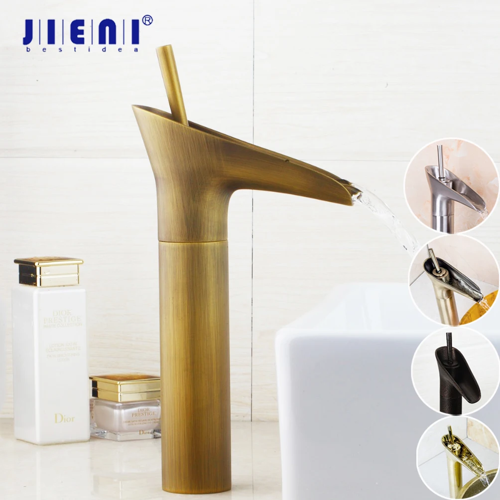 

JIENI Wine Bathroom Faucet Tap Tall Golden Polished Bathroom Waterfall Water Flow Sink Mixer Tap Deck Mounted Mixer Taps