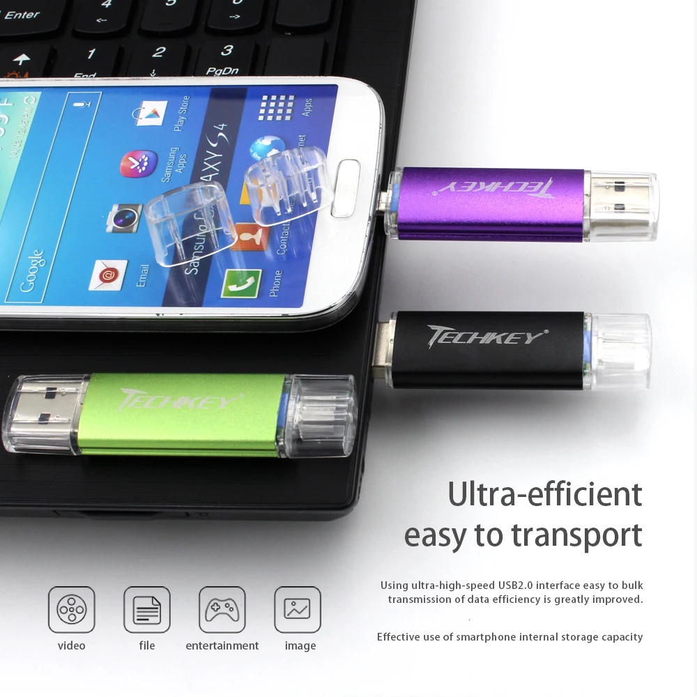 Baru TECHKEY OTG Usb 3.0 32Gb Usb Flash Drive 3.0 64Gb Pen Drive 16Gb Memoria Cel Usb Stick Pendrive Hadiah untuk Samsung Mobile