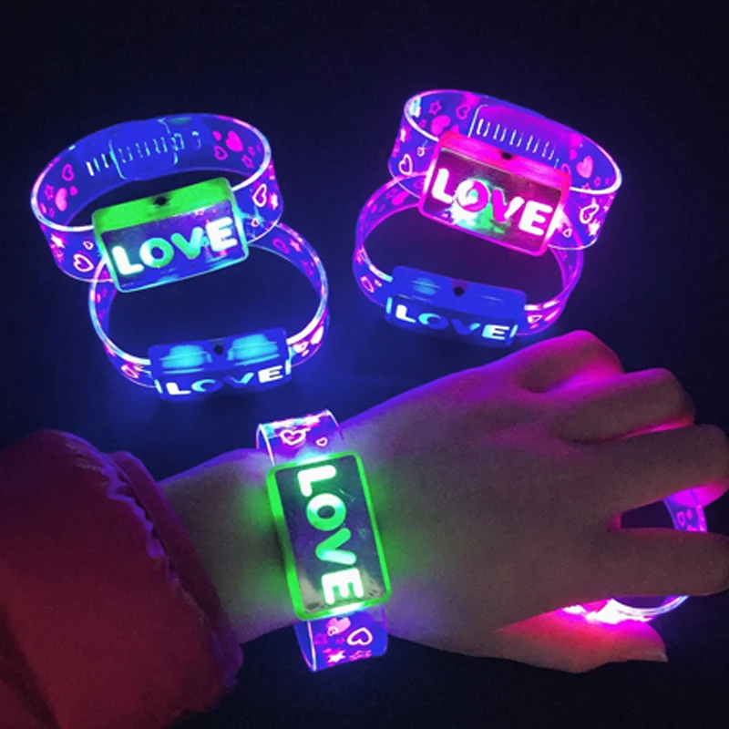 Costume Leds 20pcs/lot  Word Flashing Wristband Led Bracelet Glowing Bangle Birthday Glow Party Christmas New Year Supplies