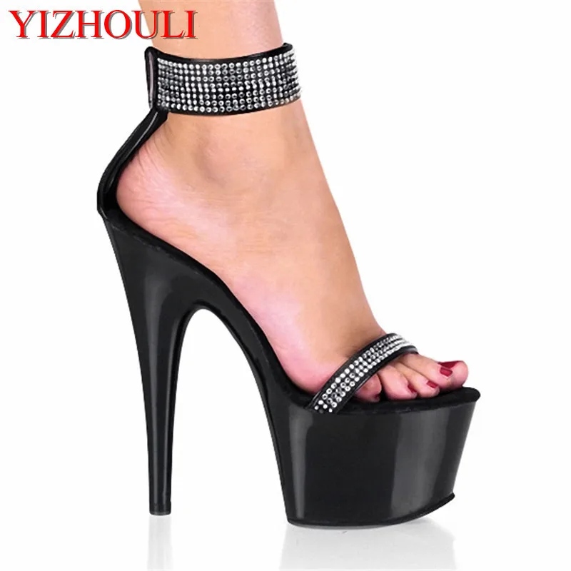 Models sexy 15cm high heel Sandals summer shiny buckle/Fashion stage catwalk performance sandals