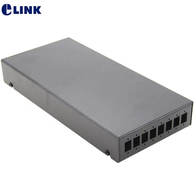 SC terminal box blank 8 cores SPCC FTTH 8 ports LC DX fiber optic patch panel FTTX box Black ELINK thickened 1.0mm 2pcs