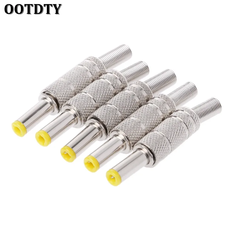 

OOTDTY 5 Pcs Metal 5.5x2.1mm DC Power Male Plug Jack Adapter Connector with Yellow Head