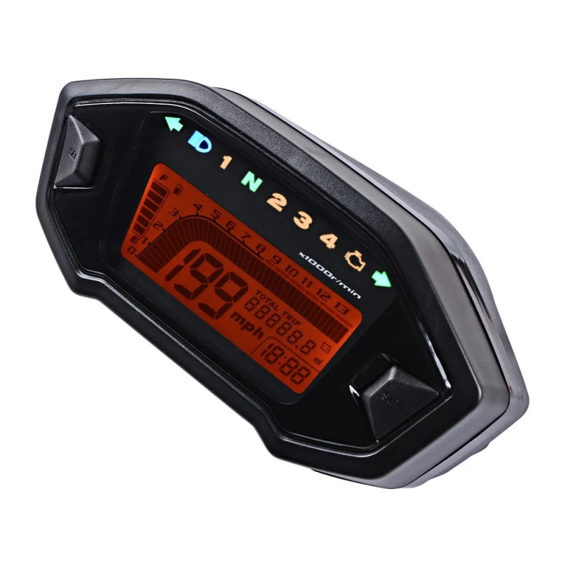 Orange LCD Digital Signal KMH MPH 14000 RPM Motorcycle Speedometer Odometer For 1 2 4 Cylinders