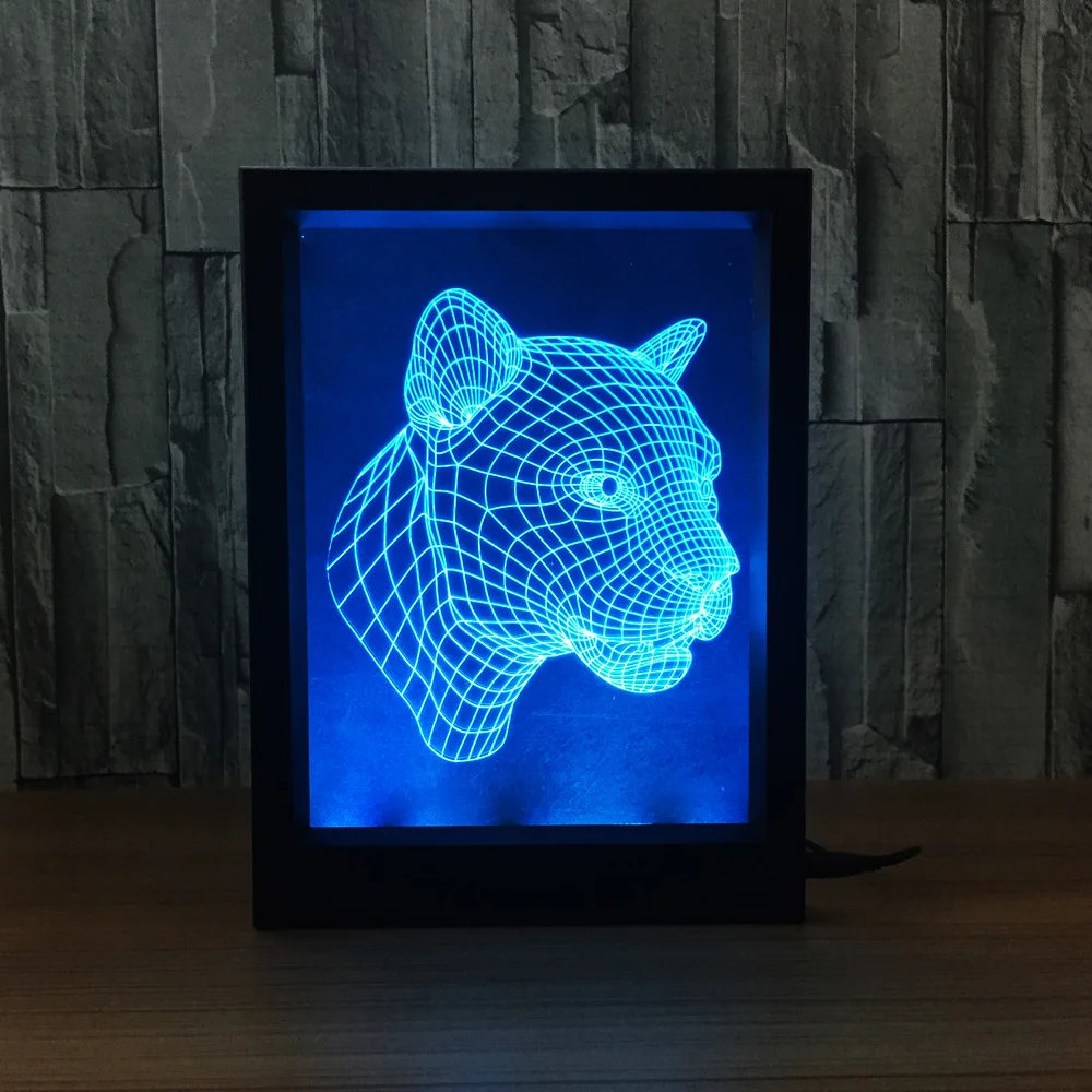 Cabeça de leopardo figura 3d visual luz de carregamento usb cor controle remoto acrílico figura ação quarto decoração presentes y77