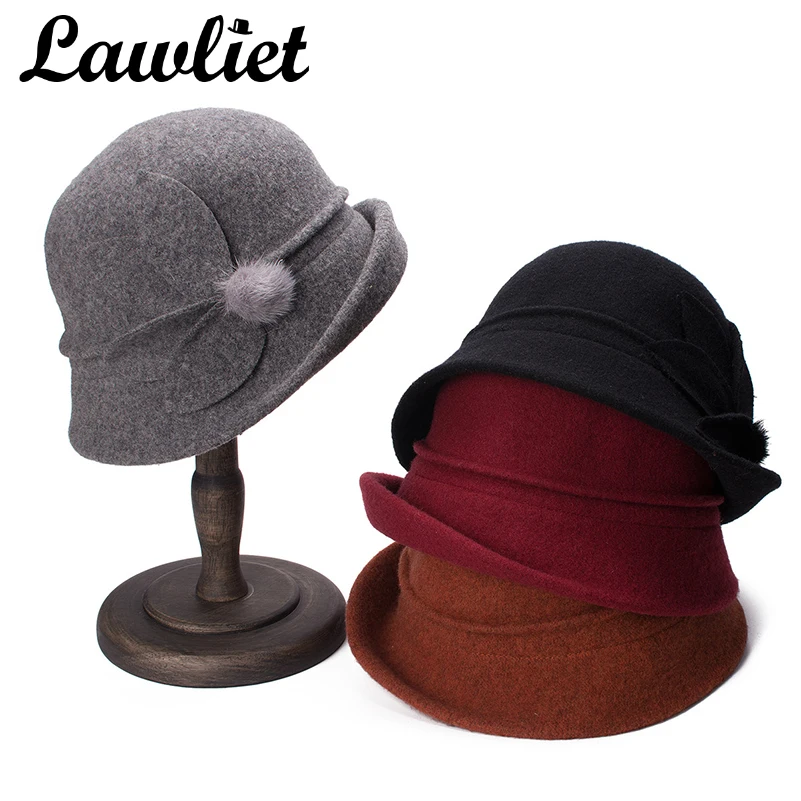 Lawliet Women Wool Winter Scarf Cloche Gatsby Style Warm Bucket Hat Church Dress Wedding A474