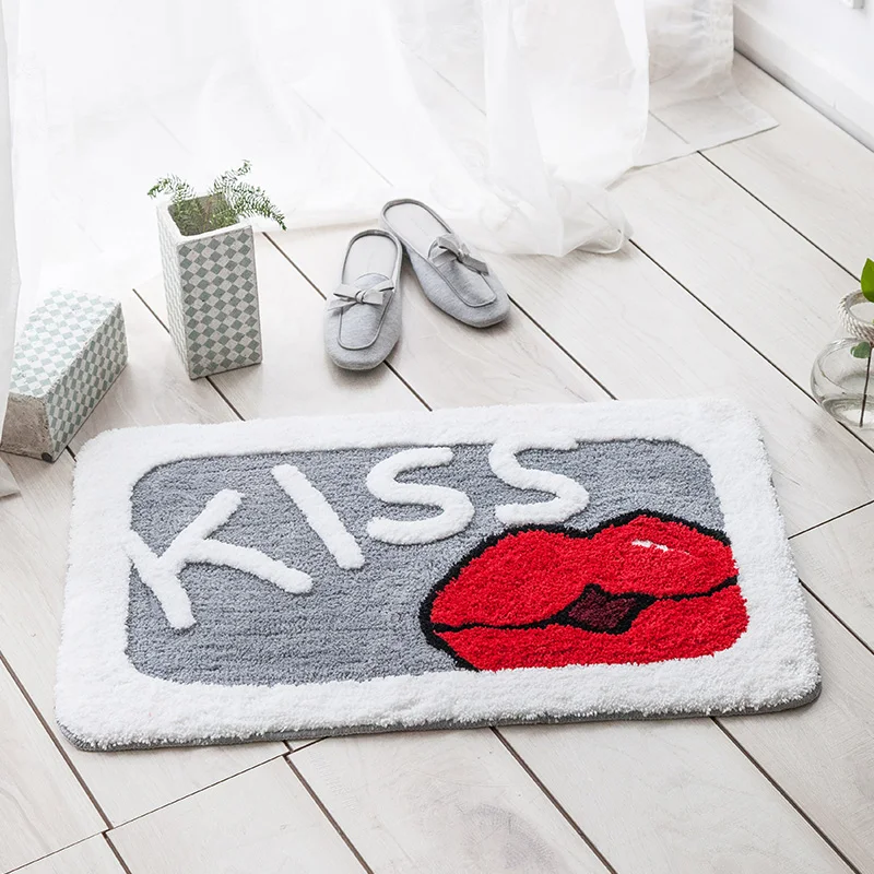 

PAYSOTA-Absorbent Non-slip Bathroom Carpet, Sweet Kiss Mat, Door and Toilet, Bedroom Rug, Can Be Washable