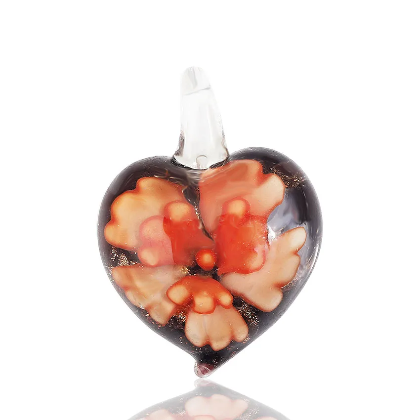 QianBei Fashion Małe Śliczne Urocze Kwiatowe Serce Lampwork Szklane Wisiorki Kolor Wybierz