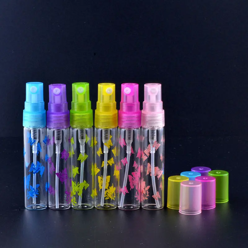 Fashion Mini Glass Spray Perfume Bottle With 6 Colors Printing Butterfly Atomizer Hot Selling