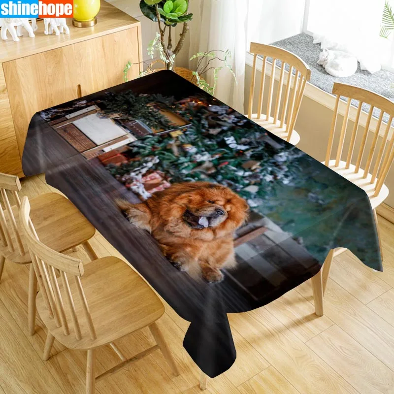 Custom Christmas Dog Chow Chow Table Cloth Oxford Print Rectangular Waterproof Oilproof Animals Table Cover Wedding Tablecloth