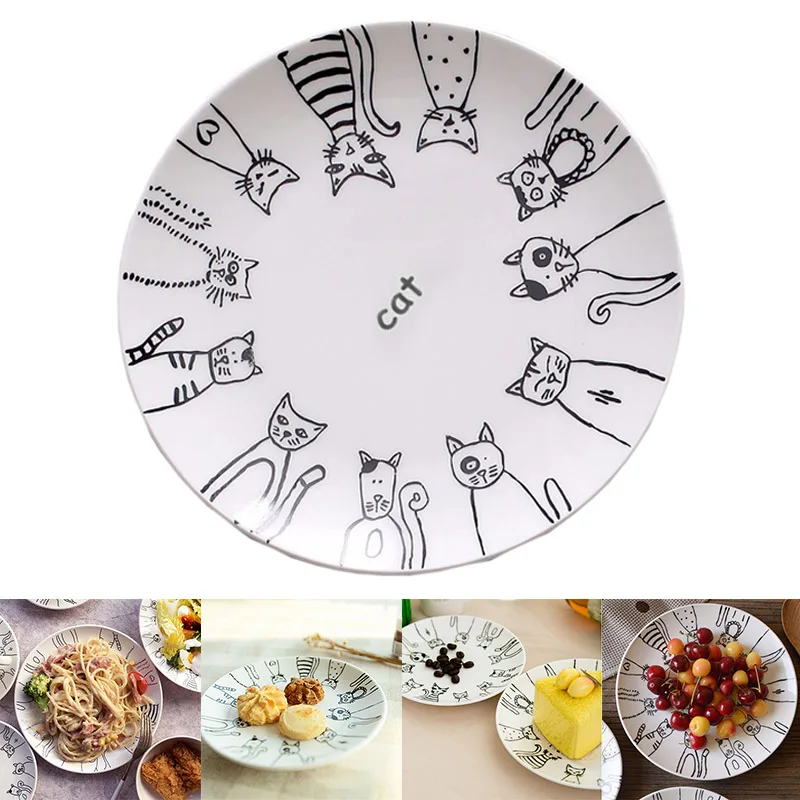 

Cute Cat Ceramic Plate Western Dinner Dessert Appetizer Salad Dish Steak Service Plates Home Party Main Dishes Tableware Hogard