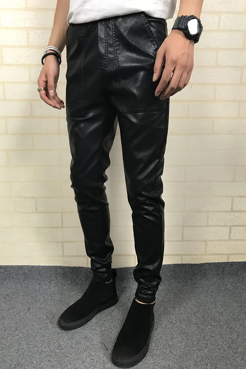 Men's skin-tight casual leather pants with tapered and tapered pants       28-36!!!