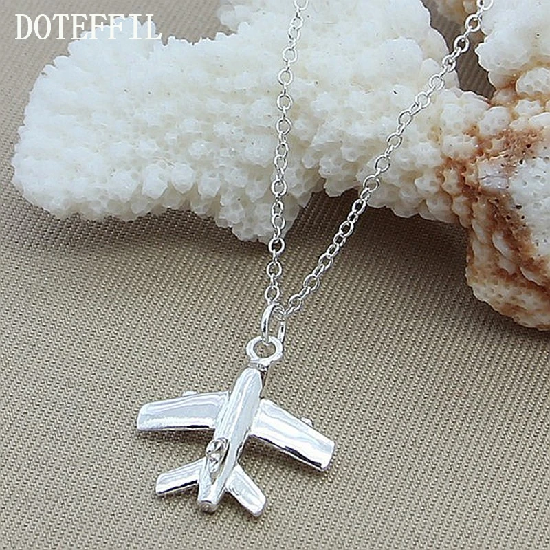 DOTEFFIL 925 Sterling Silver Aircraft Plane Pendant Necklace 18-30 Inch Chain For Woman Fashion Wedding Engagement Charm Jewelry