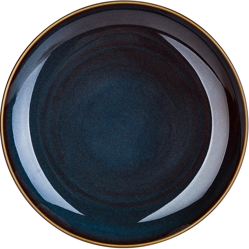 1pcs  Deep Blue Color Ceramic Tableware European Retro Glazed Dinnerware Pottery Porcelain Dish Plate Household Rice Dish