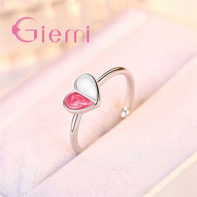 Hot Listing Multicolor Enamel Heart Shape 925 Silver Fantasy Solid Iconic Opening Ring For Girl Birthday Surprise