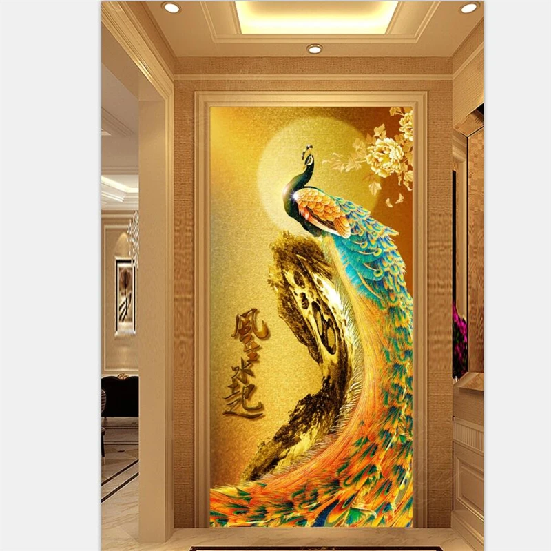 

wellyu papel de parede para quarto Custom wallpaper European Peacock Roman Column Arch 3D Arcade Aisle Backdrop Wall behang